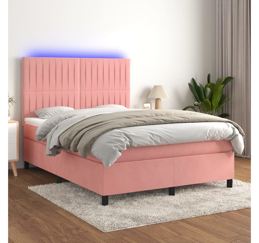 vidaXL Boxspringbett Boxspringbett mit Matratze & LED Samt (140 x 200 cm, R günstig online kaufen