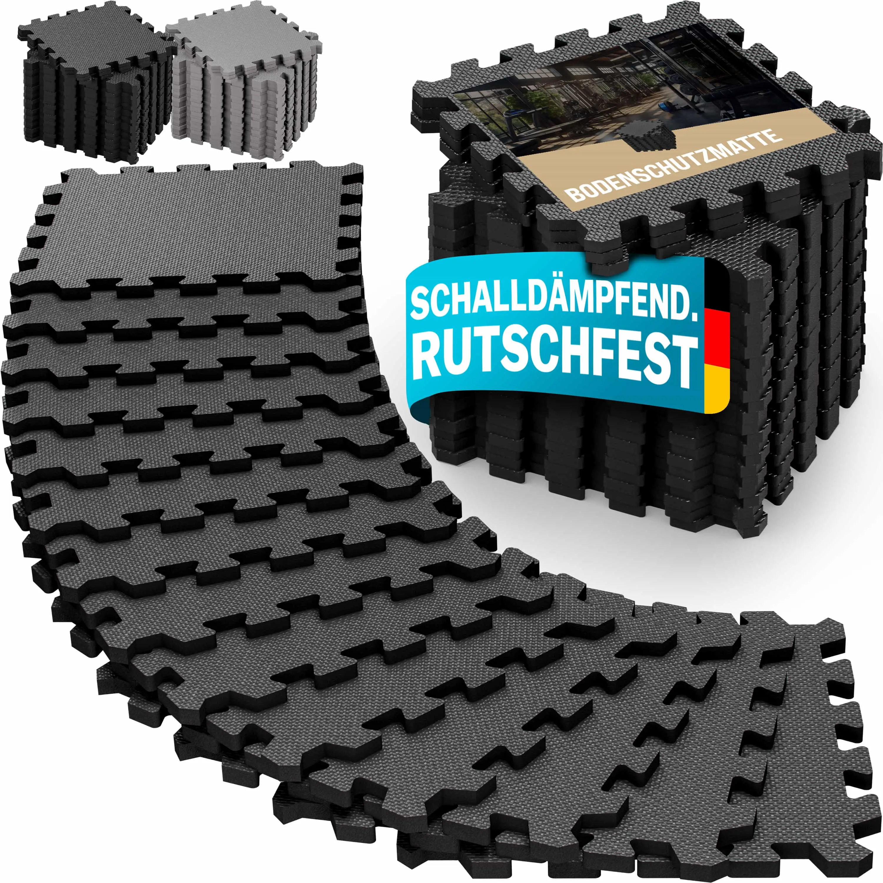 Bodenschutz-/Puzzlematten 18er-Set Schwarz 175x88x1cm günstig online kaufen