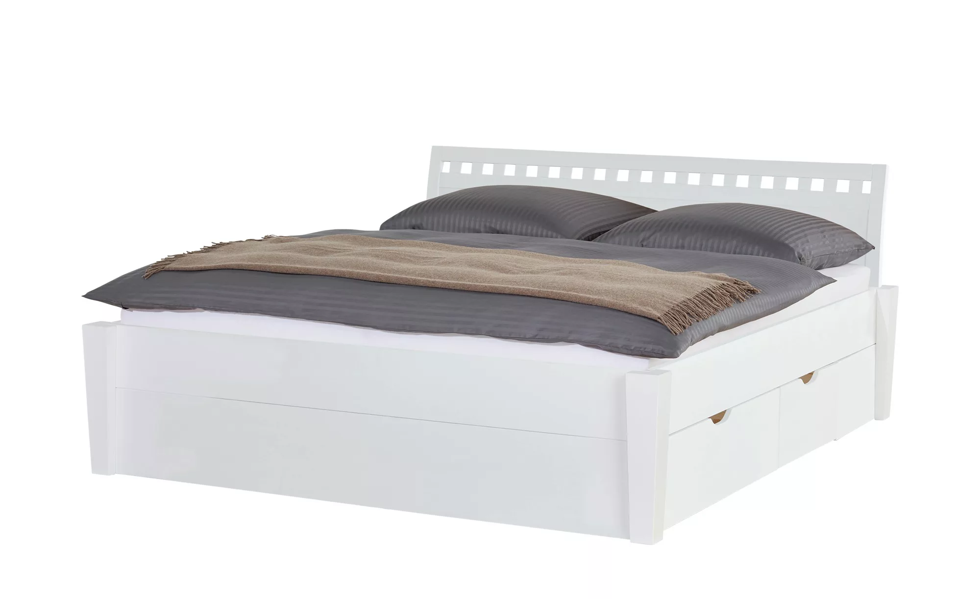Massivholz-Bettgestell mit Bettkasten - weiß - 156 cm - 93 cm - Betten > Be günstig online kaufen