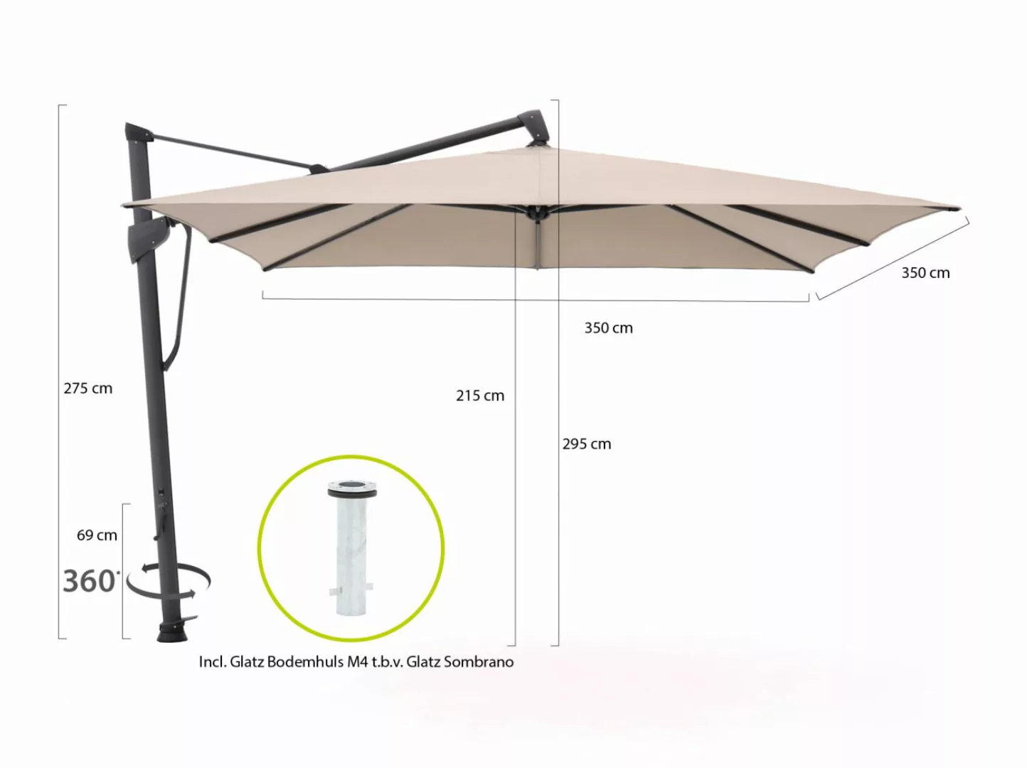 Glatz Sombrano S+ Easy Ampelschirm 350x350 cm günstig online kaufen