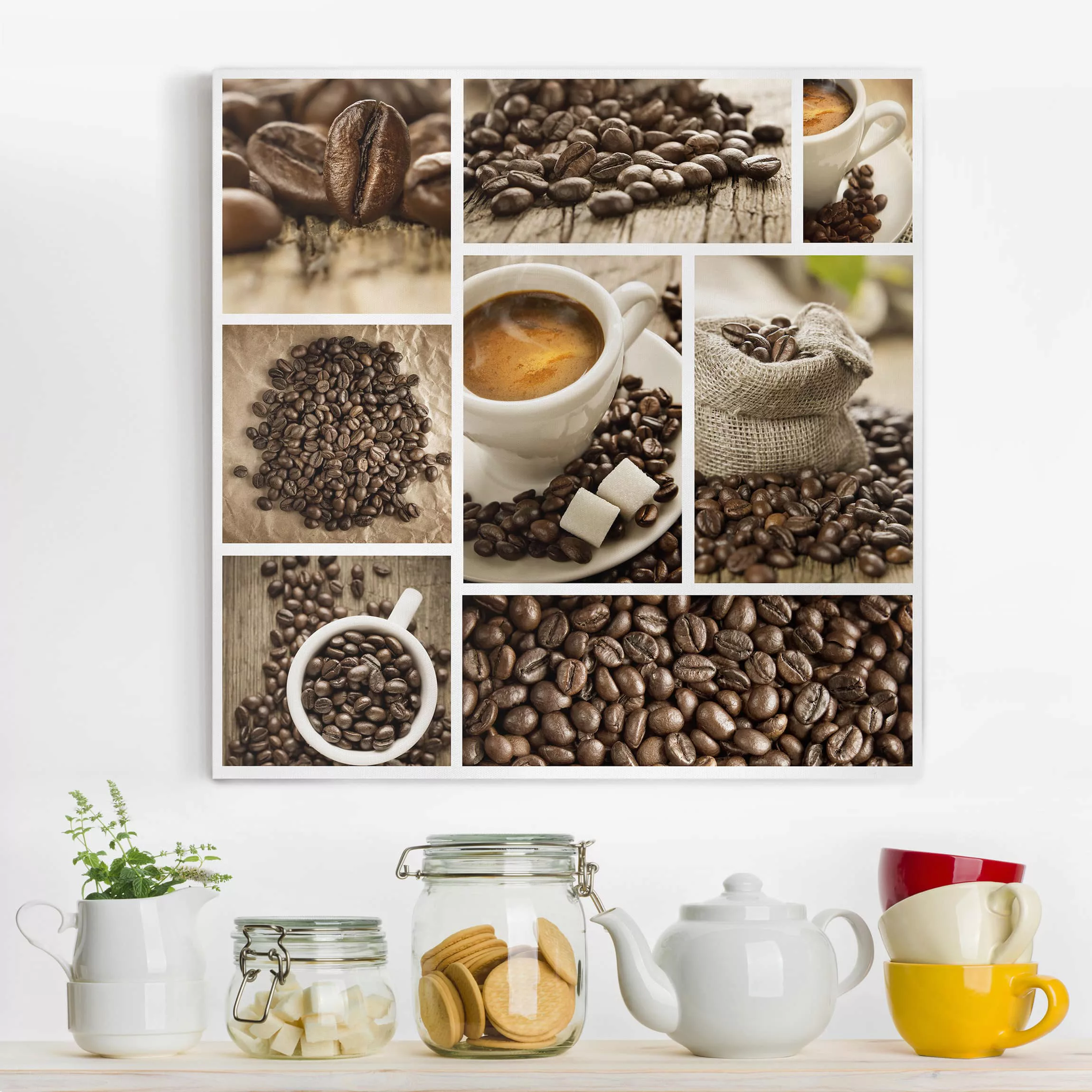 Leinwandbild Küche - Quadrat Kaffee Collage günstig online kaufen