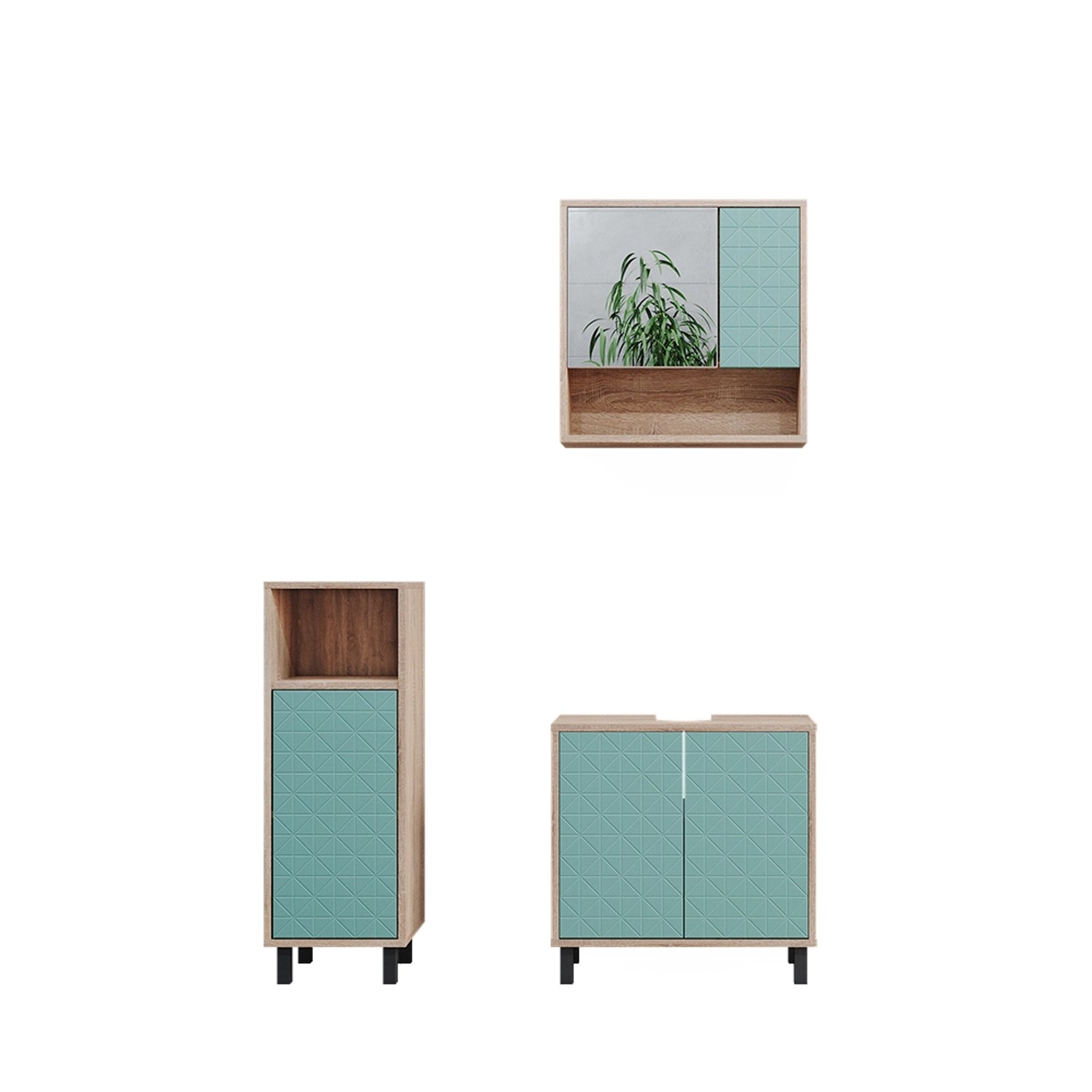 Vicco Badmöbel-Set Agasta Mintgrün/Sonoma 3 Teile mit Midischrank günstig online kaufen