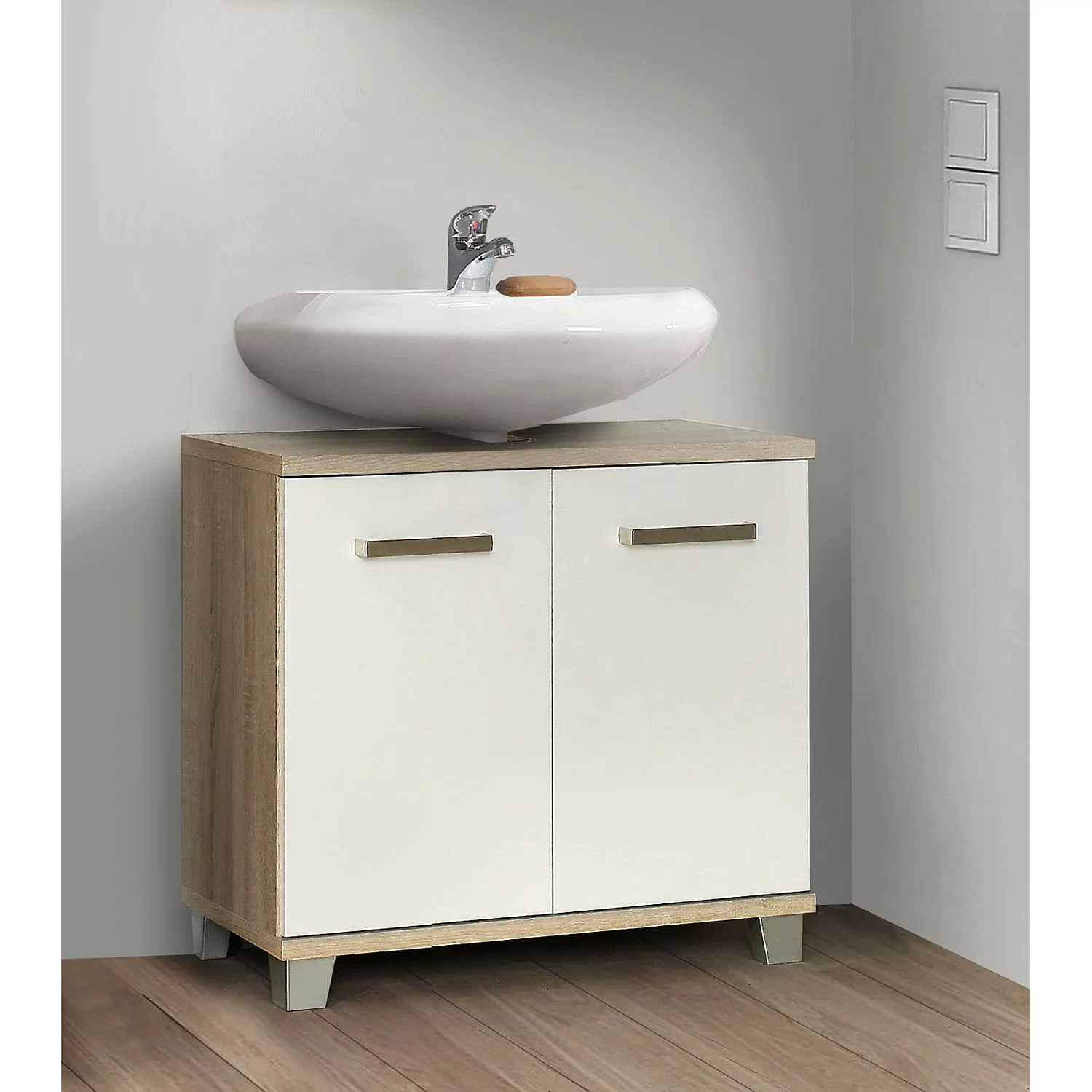 Waschbeckenunterschrank Veris von Forte Weiss / Sonoma Eiche günstig online kaufen