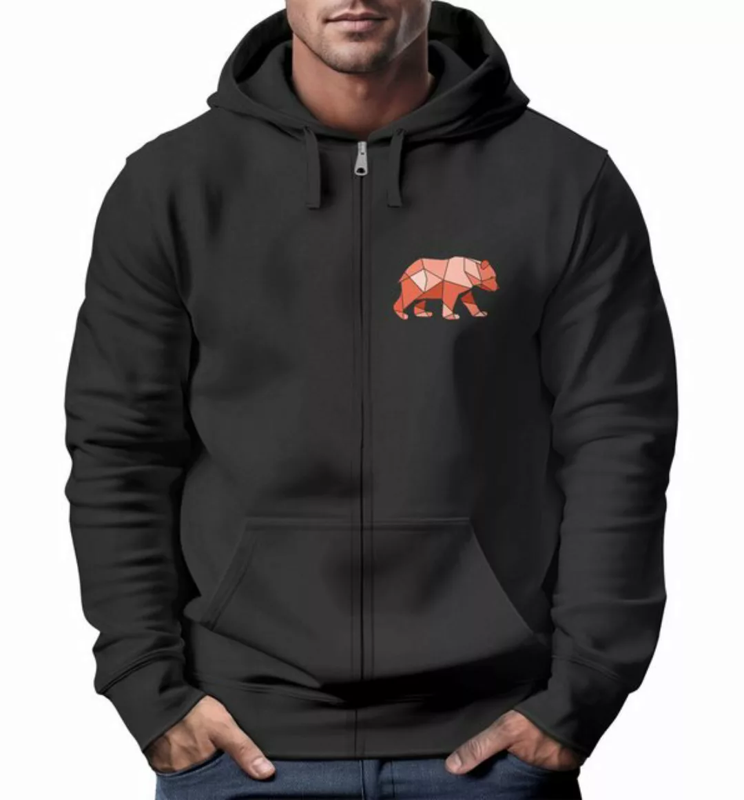 Neverless Sweatjacke Zip-Hoodie Herren Sweatjacke Polygon Print Bär Outdoor günstig online kaufen