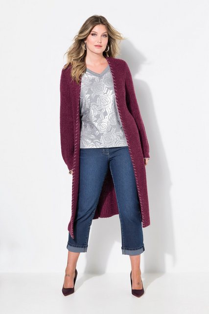 MIAMODA Strickjacke Strickjacke extra lang Ausschnitt mit Zierstich günstig online kaufen