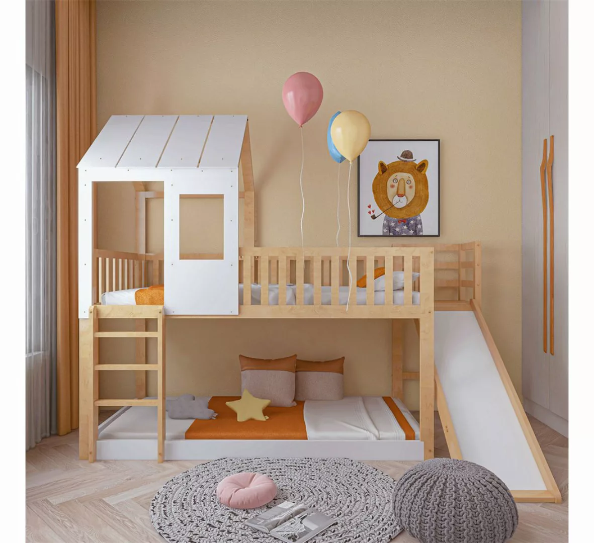 XDeer Etagenbett Kinderbett mit rechtwinkliger Leiter und Rutsche, 90x200, günstig online kaufen