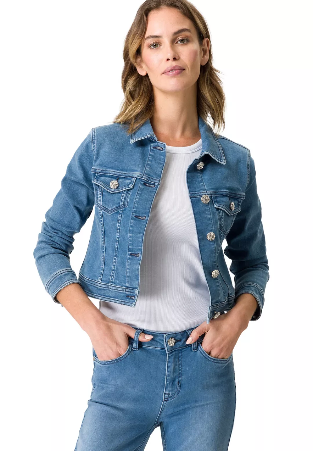 Zero Jeansjacke "zero Jeansjacke mit Glitzerknöpfen" günstig online kaufen