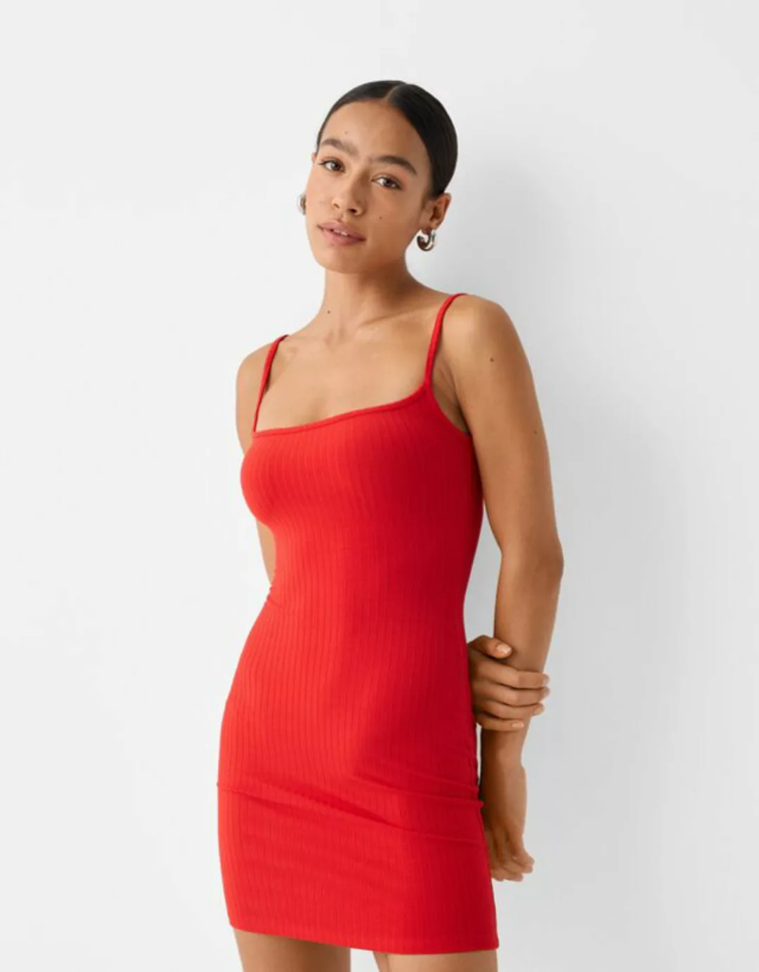 Bershka Minikleid Mit Trägern Und Patentmuster Damen Xs Rot günstig online kaufen