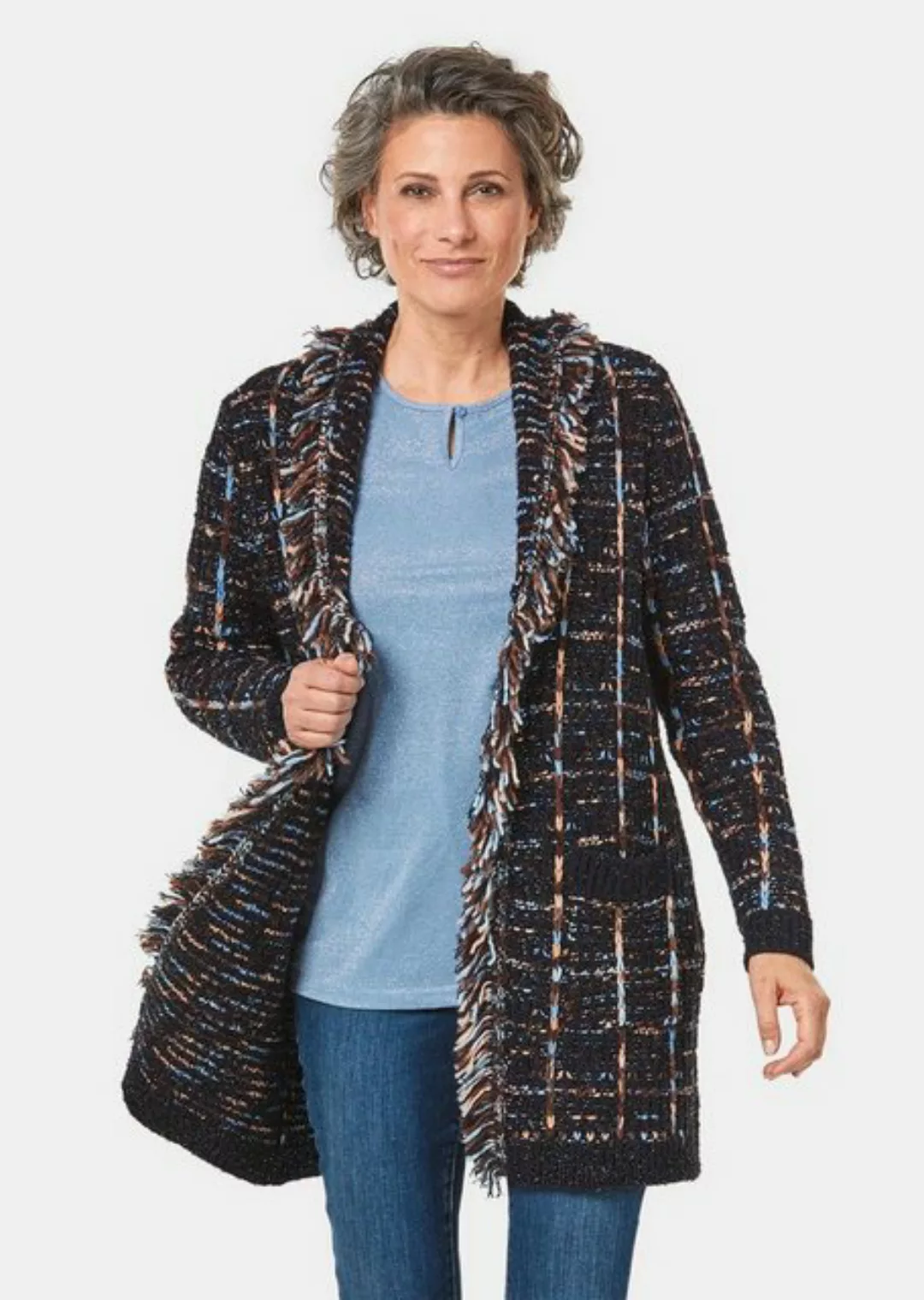 GOLDNER Strickjacke Kurzgröße: Kurzgröße - Fransenstrickjacke günstig online kaufen