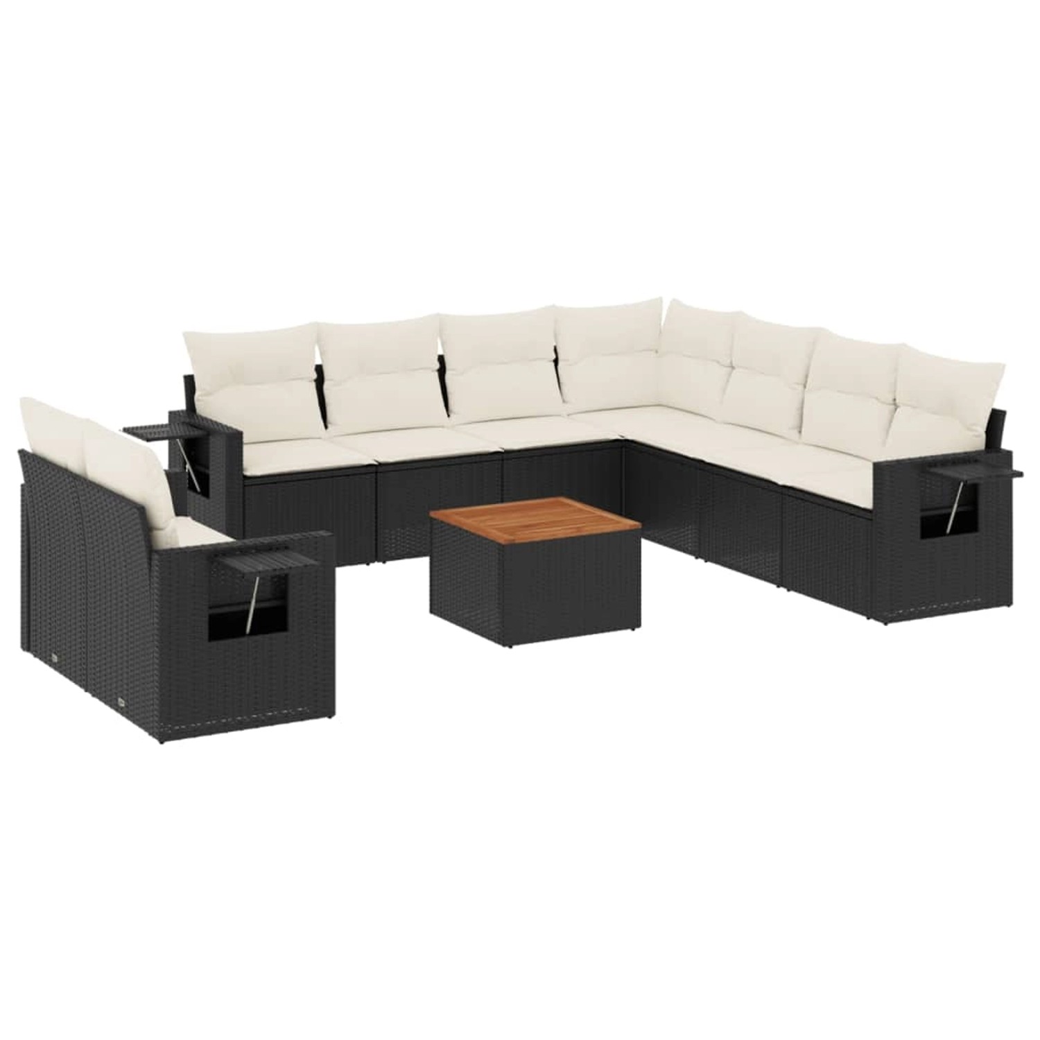 vidaXL 10-Tlg Garten-Sofagarnitur mit Kissen Schwarz Poly Rattan 3256959 günstig online kaufen