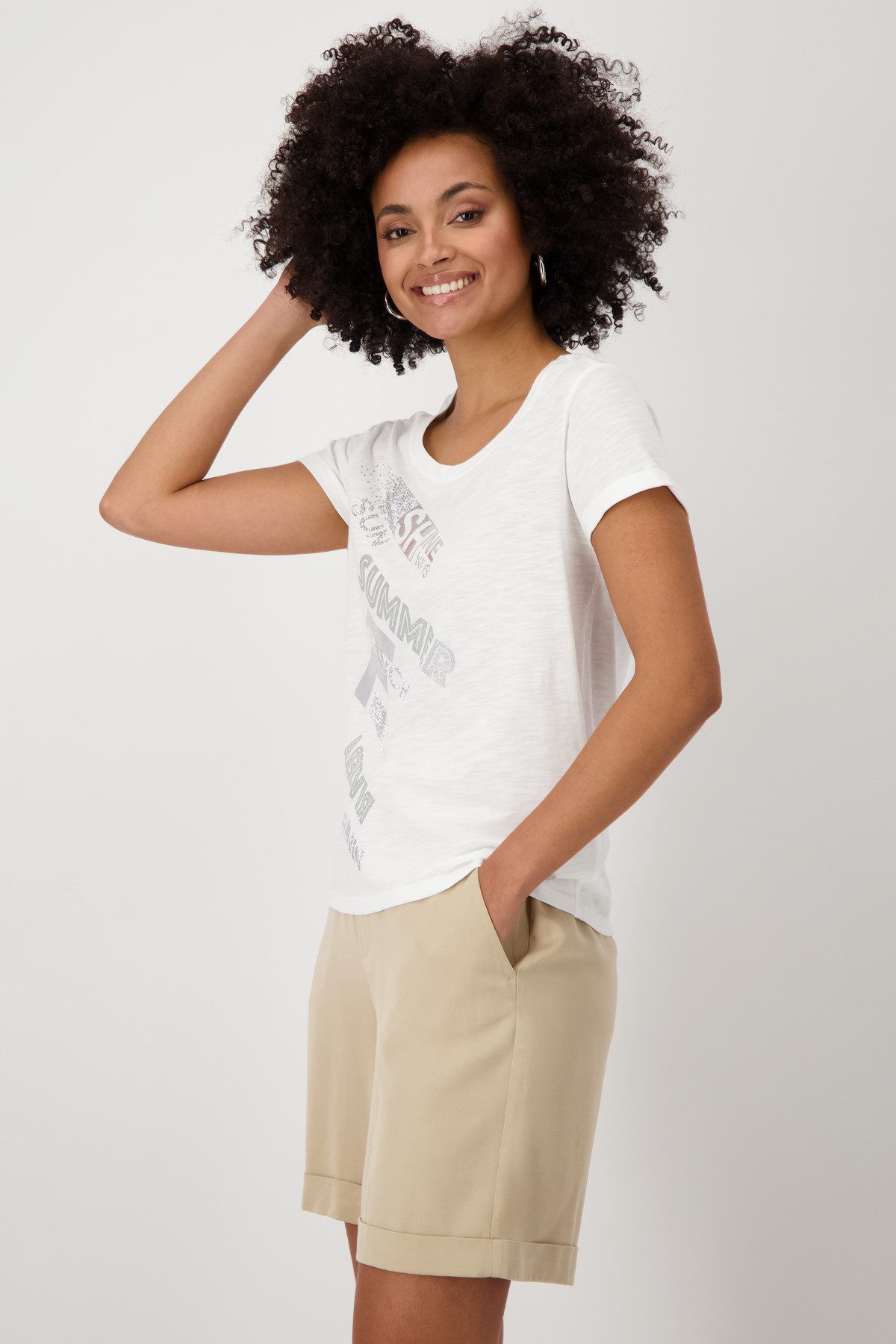 Monari Rundhalsshirt mit Folienglanzdruck günstig online kaufen