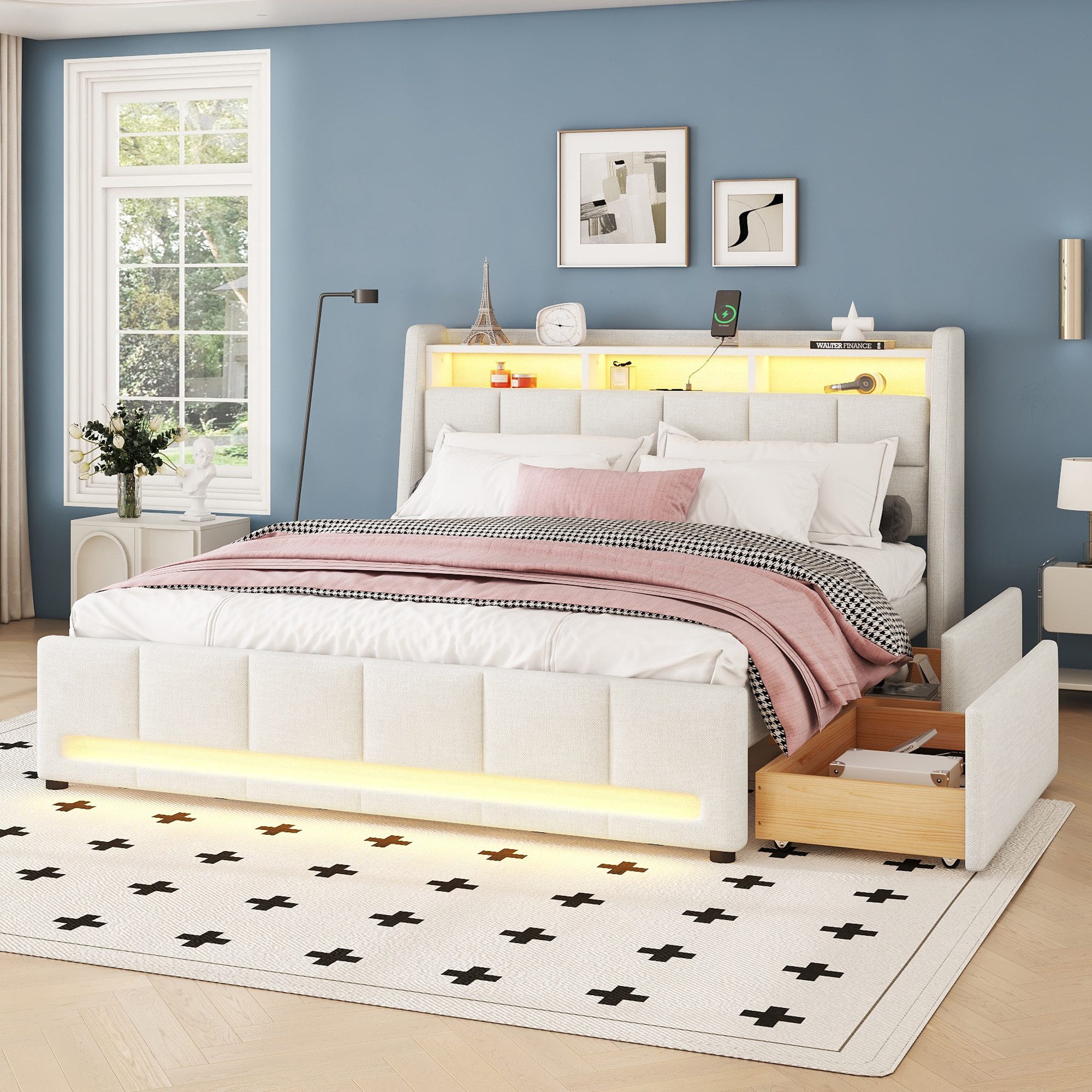Flieks Polsterbett, APP-Fernbedienung-LED Doppelbett 140x200cm mit günstig online kaufen