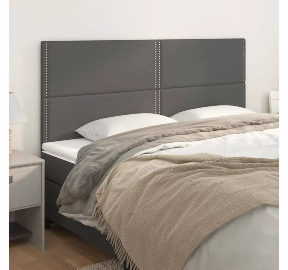 vidaXL Bett, Kopfteile 4 Stk. Grau 100x5x78/88 cm Kunstleder günstig online kaufen