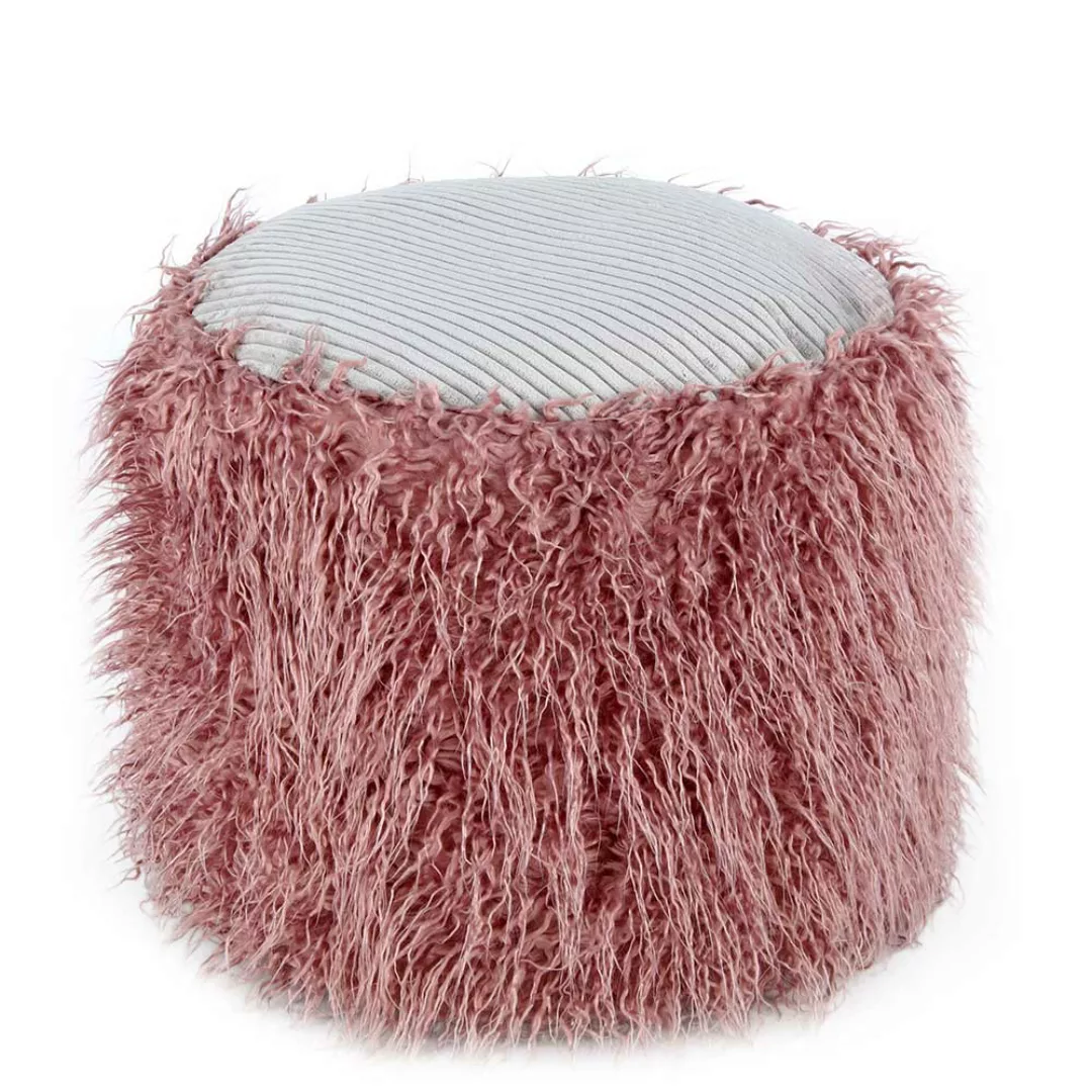 Sitzpouf in Rosa und Grau Kunstfell und Cordstoff günstig online kaufen