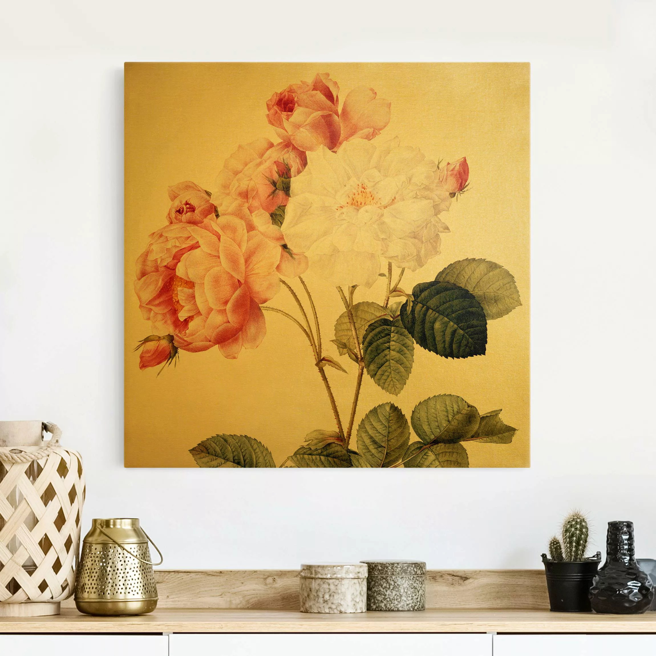 Leinwandbild Gold Pierre Joseph Redouté - Damaszener-Rose günstig online kaufen