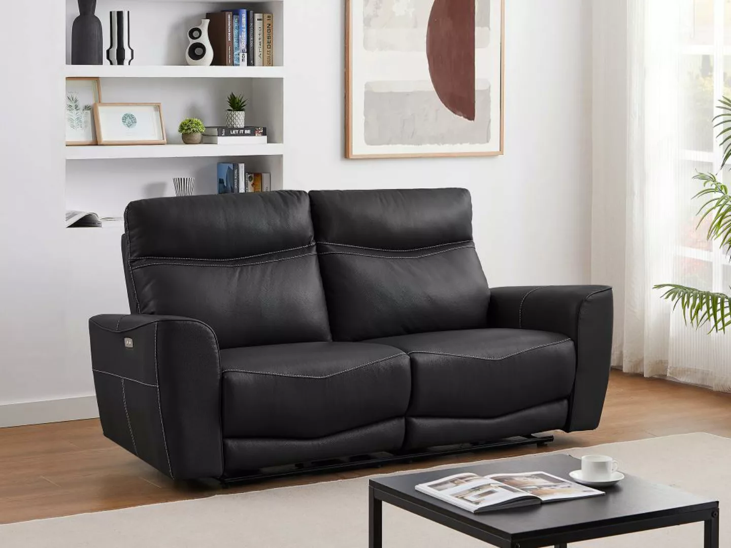 Relaxsofa 3-Sitzer elektrisch - Rindsleder - Schwarz - DAMON günstig online kaufen