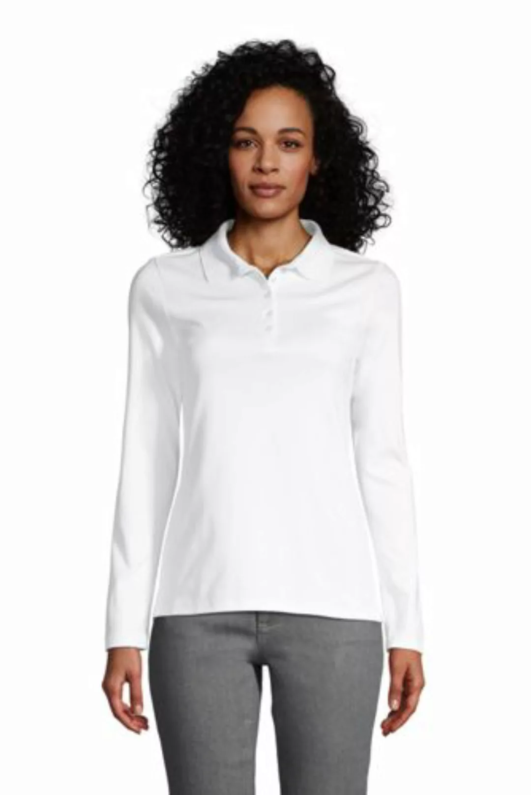 Supima-Poloshirt mit langen Ärmeln, Damen, Größe: M Normal, Weiß, Baumwolle günstig online kaufen