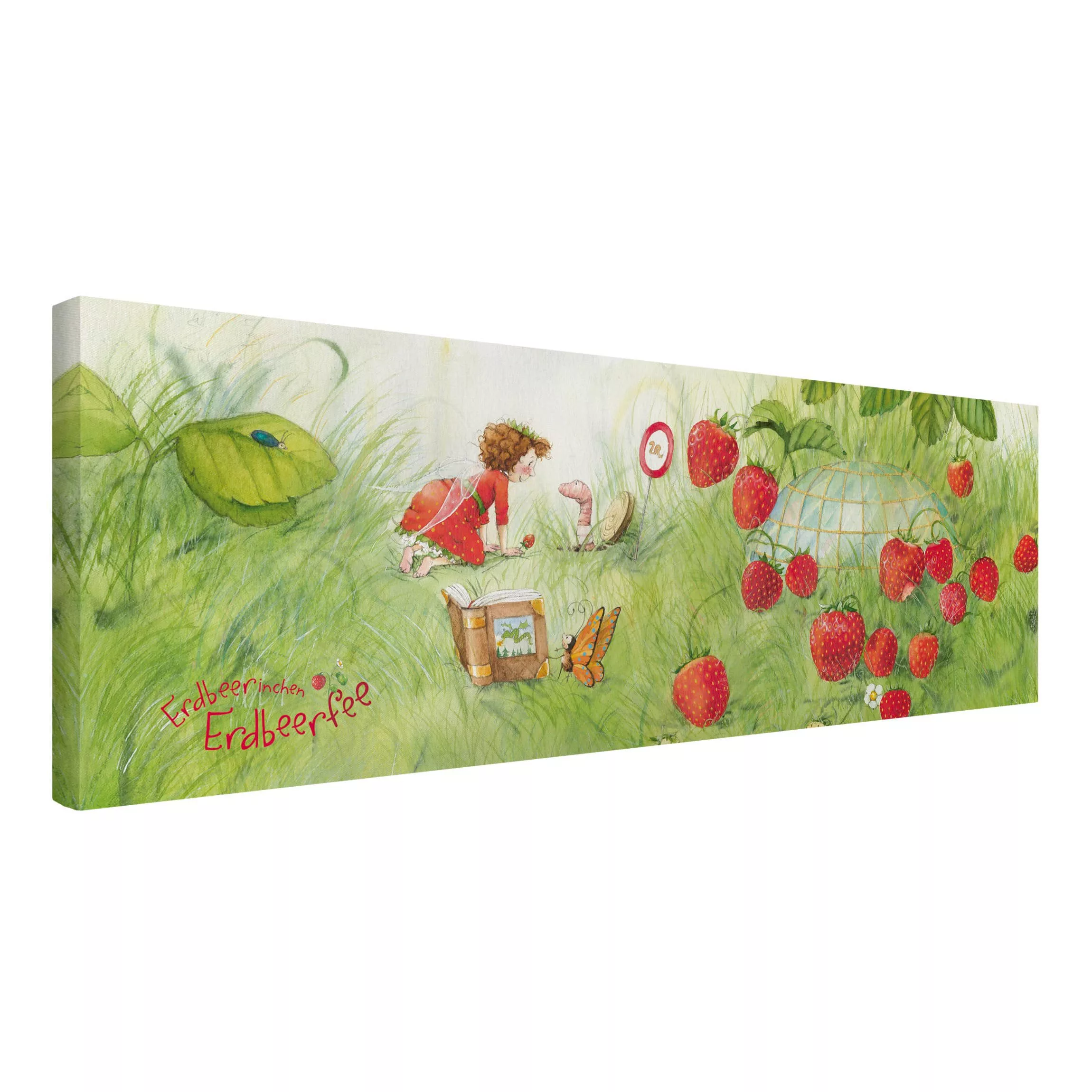 Leinwandbild Kinderzimmer - Panorama Erdbeerinchen Erdbeerfee - Bei Wurm Zu günstig online kaufen