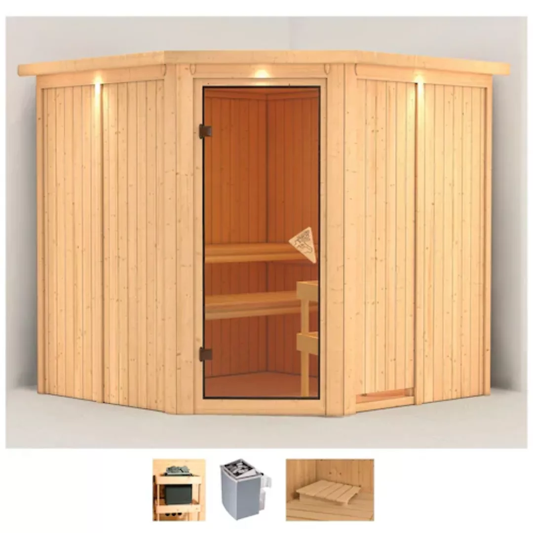 Karibu Sauna »Jarla«, (Set), 9-kW-Ofen mit integrierter Steuerung günstig online kaufen