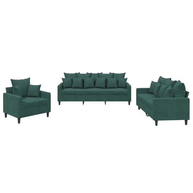 vidaXL Sofa Sofagarnitur Set mit Kissen Stoff, 3-tlg., Grün günstig online kaufen