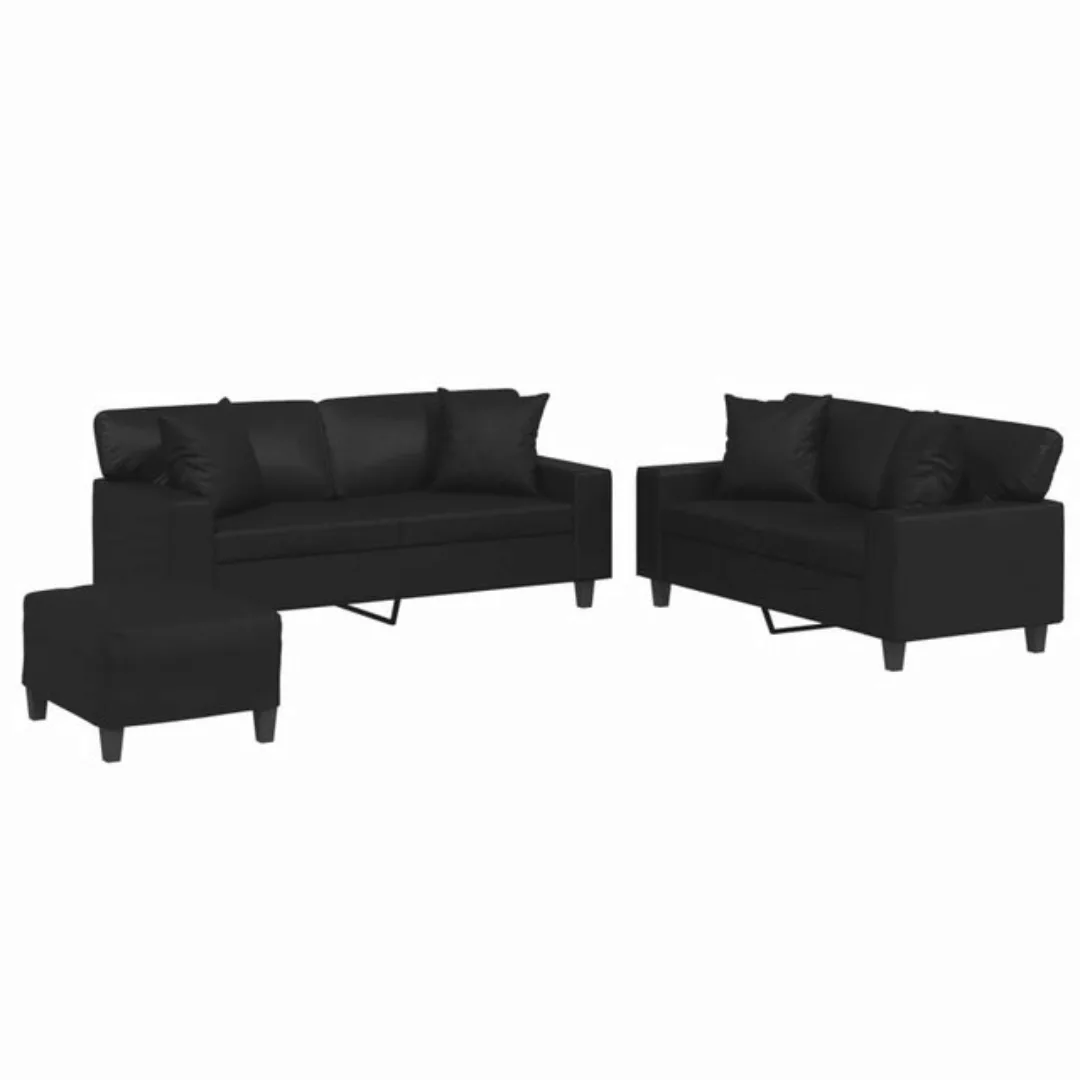 vidaXL Sofa Sofagarnitur Set mit Kissen Kunstleder, 3-tlg., Schwarz günstig online kaufen