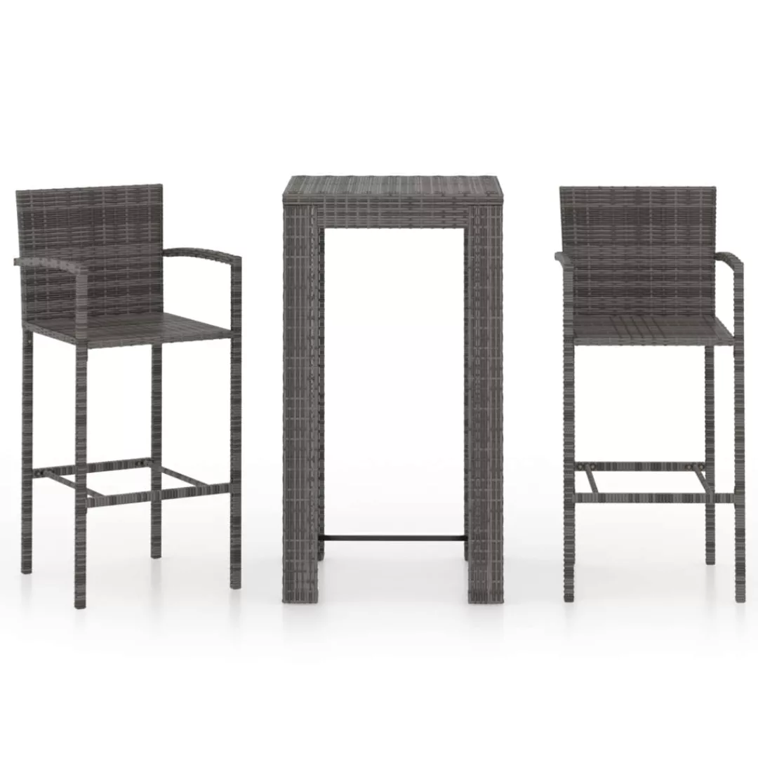 3-tlg. Garten-bar-set Mit Armlehnen Poly Rattan Grau günstig online kaufen