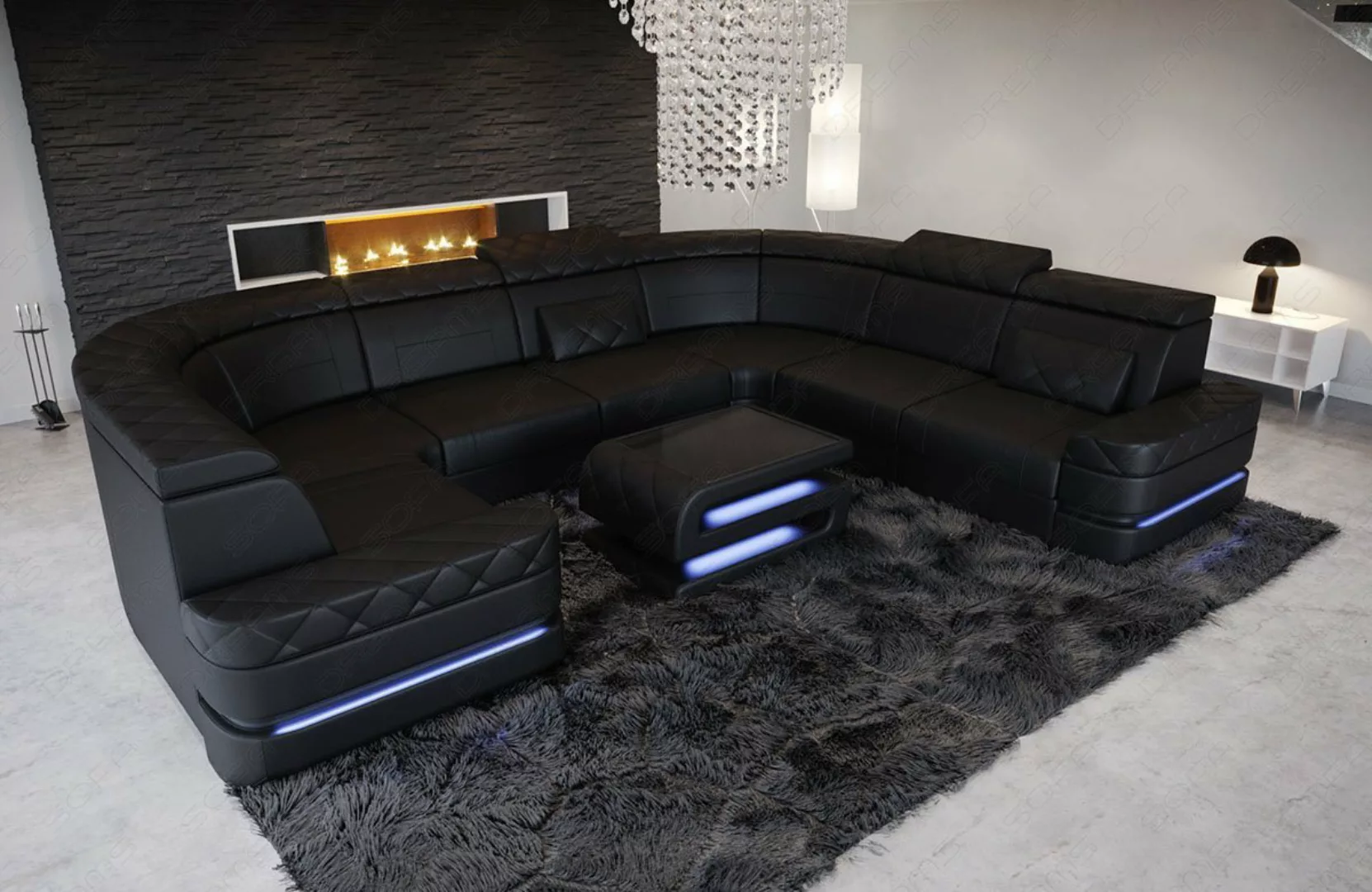 Sofa Dreams Wohnlandschaft Couch Sofa Leder Positano U Form Ledercouch, Led günstig online kaufen