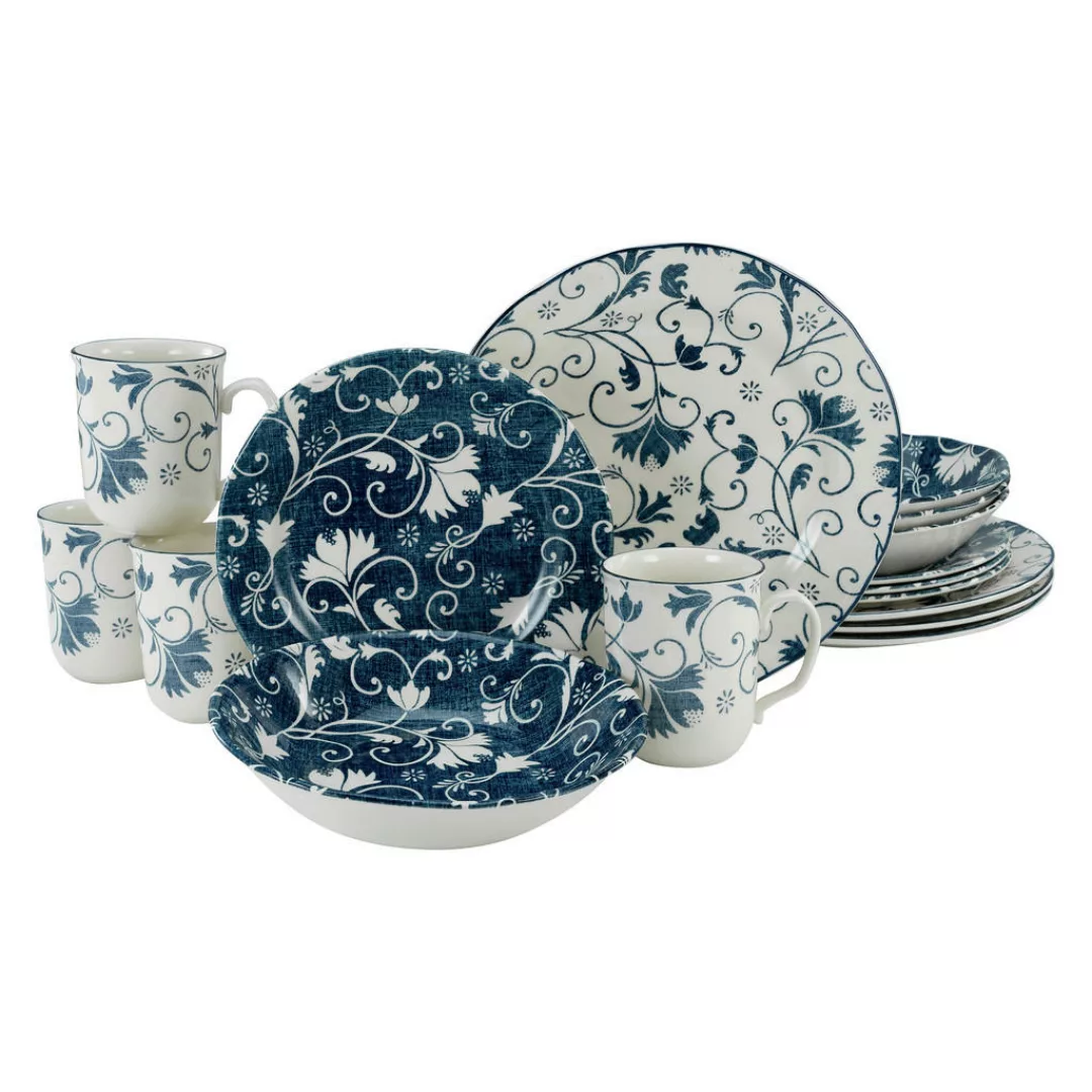 CreaTable Kombiservice Damask blau Steingut 16 tlg. günstig online kaufen