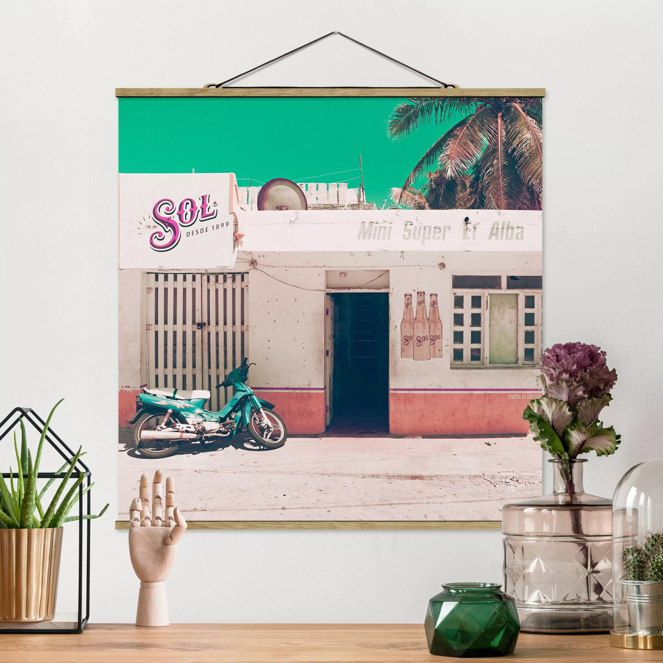 Stoffbild Architektur mit Posterleisten - Quadrat Mini Supermarkt Vintage günstig online kaufen