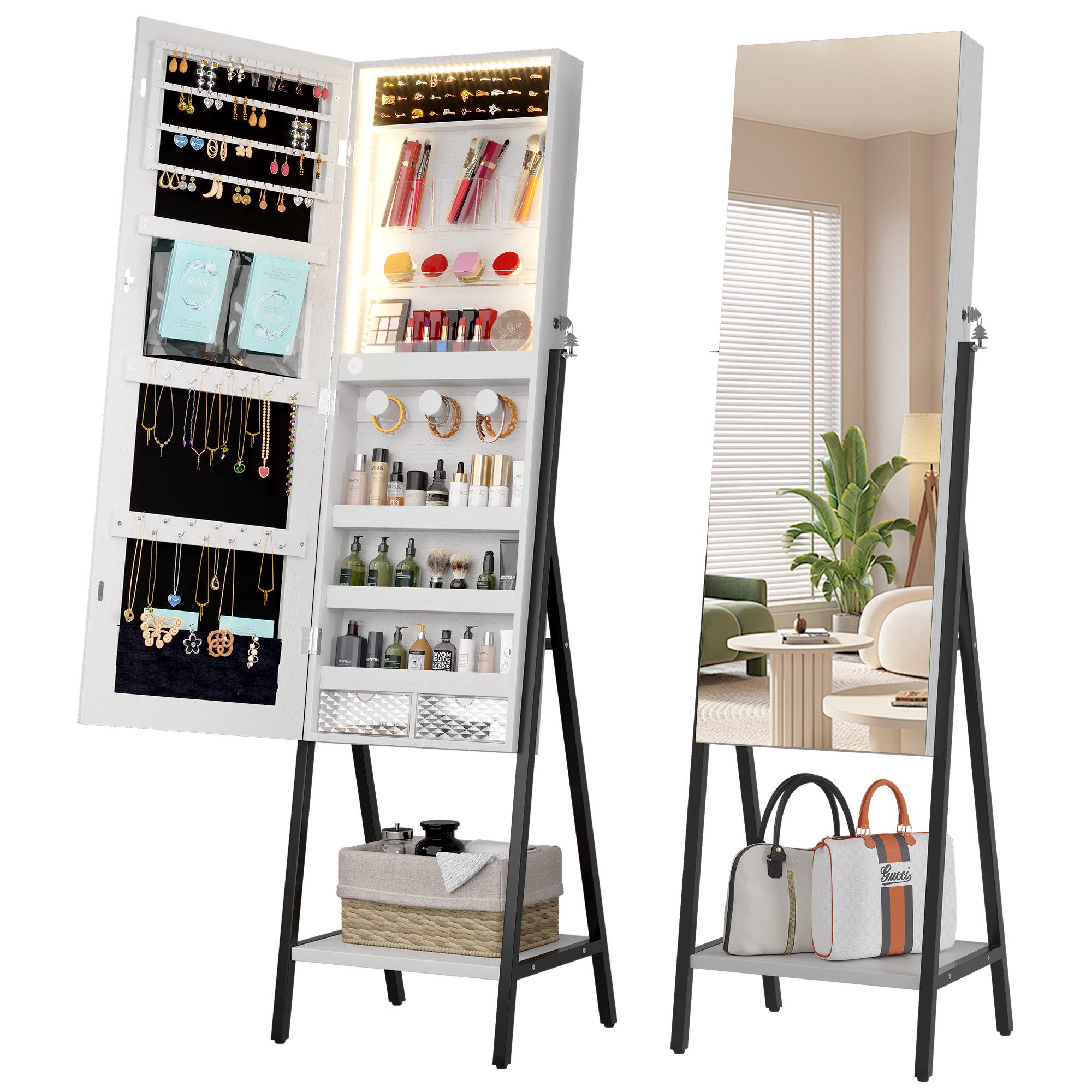 LVSOMT Schmuckschrank mit LED Beleuchtung, 3 günstig online kaufen