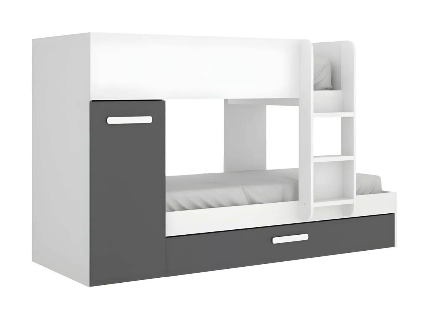 Etagenbett Ausziehbett mit Stauraum - 3x 90 x 190 cm - Weiß & Anthrazit - A günstig online kaufen