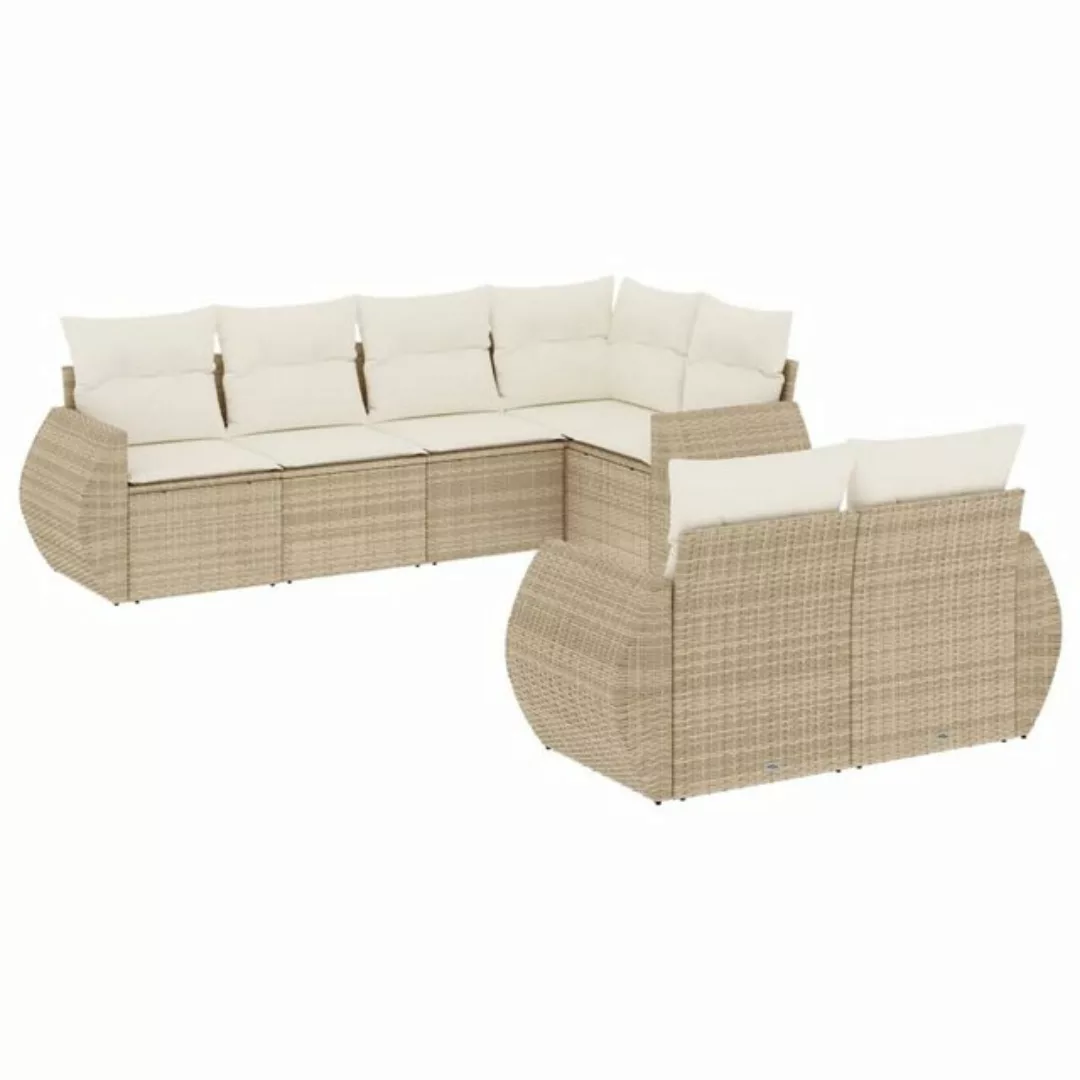 vidaXL Sofaelement 7-tlg. Garten-Sofagarnitur mit Kissen Beige Poly Rattan günstig online kaufen