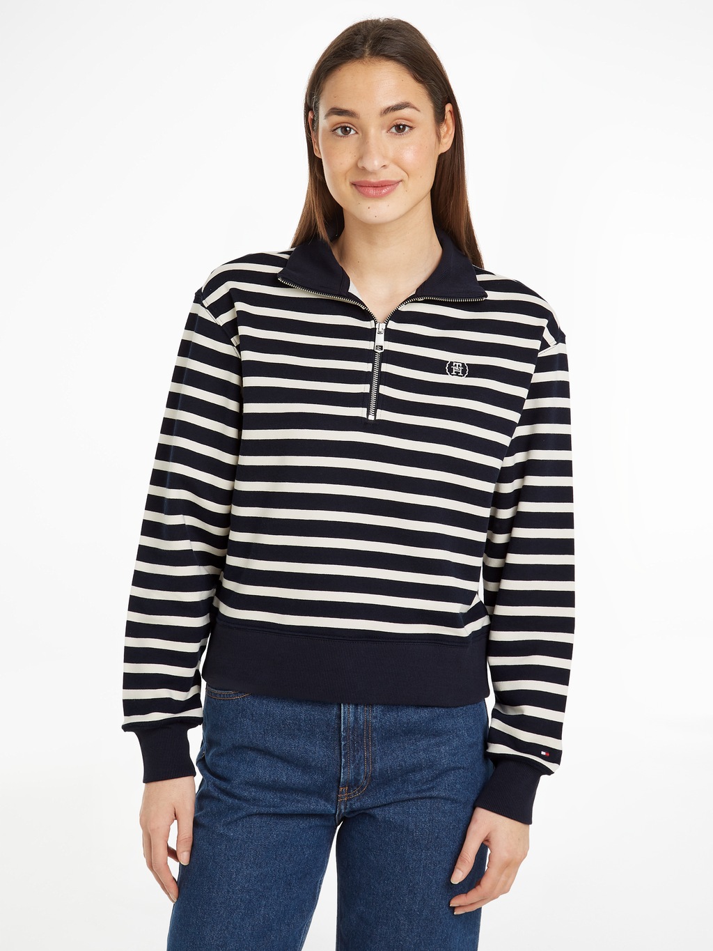 Tommy Hilfiger Sweater "SMD BRETON STRIPE 1/2 ZIP HWK", Polokragen mit Reiß günstig online kaufen