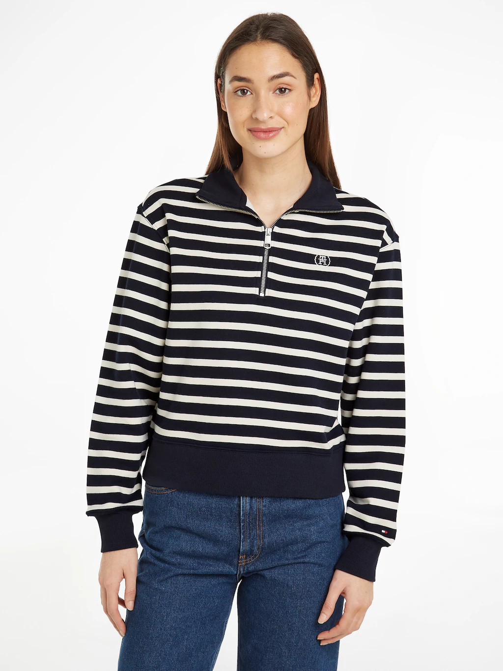 Tommy Hilfiger Sweater "SMD BRETON STRIPE 1/2 ZIP HWK", Polokragen mit Reiß günstig online kaufen