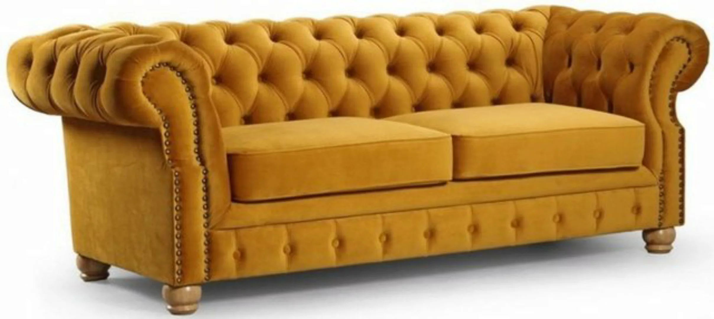 Casa Padrino Chesterfield-Sofa Luxus Chesterfield 3er Sofa Ocker / Hellbrau günstig online kaufen