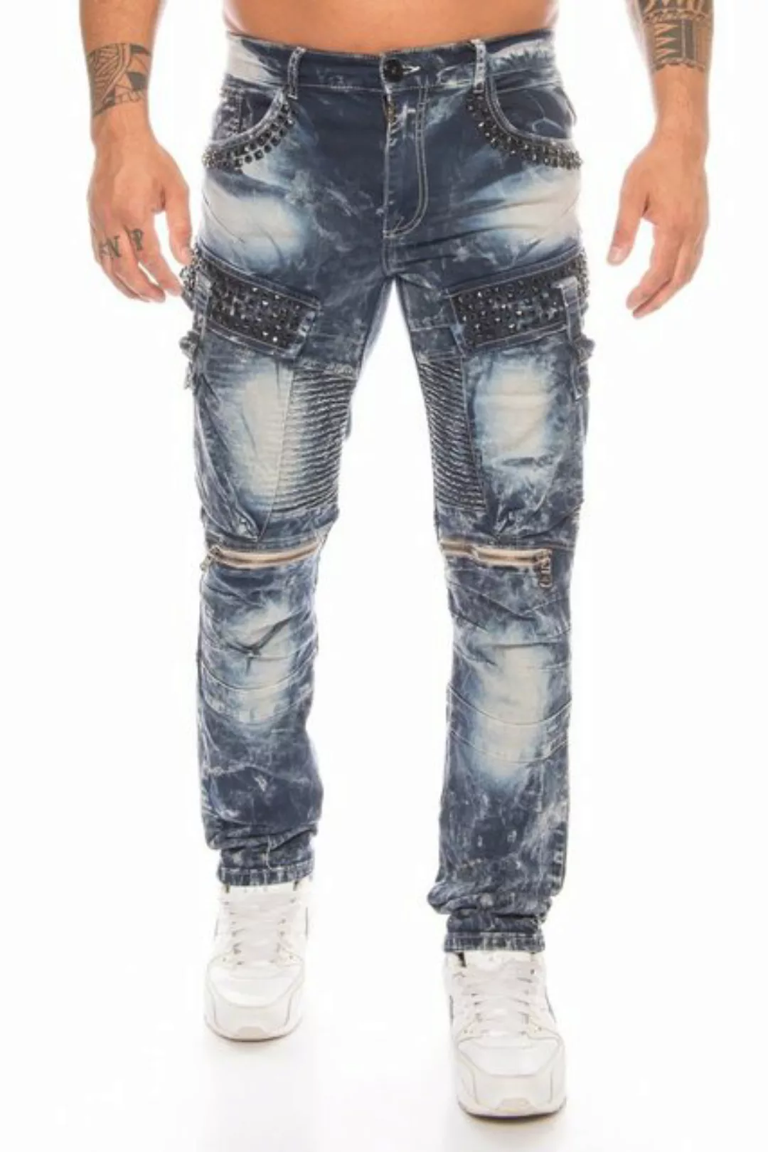 Cipo & Baxx Slim-fit-Jeans Herren Cargo Jeans Hose mit Strasssteinen Jeansh günstig online kaufen