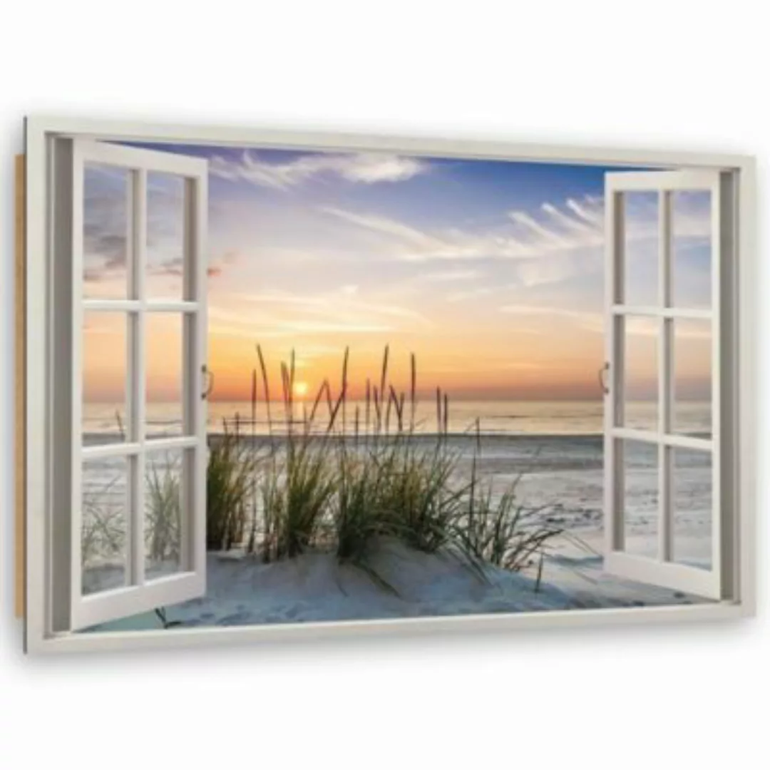 FEEBY® Kunst Fenster zum Strand Leinwandbilder bunt Gr. 90 x 60 günstig online kaufen