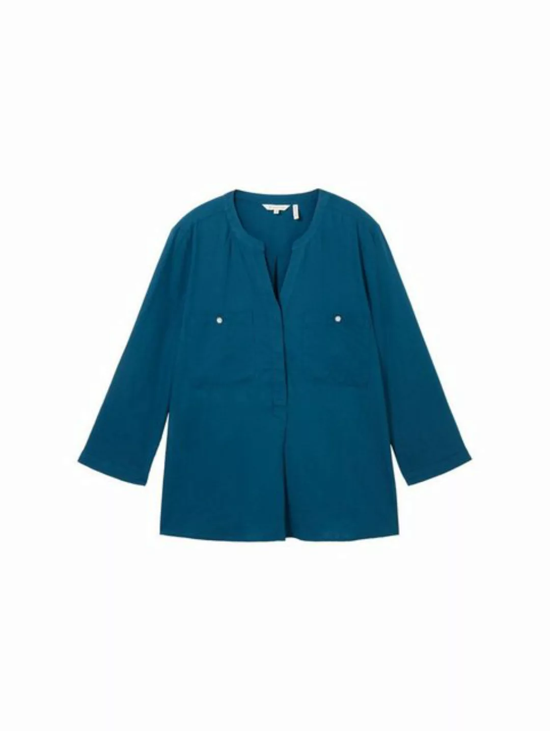 TOM TAILOR Blusenshirt easy shape blouse with linen, Moss Blue günstig online kaufen