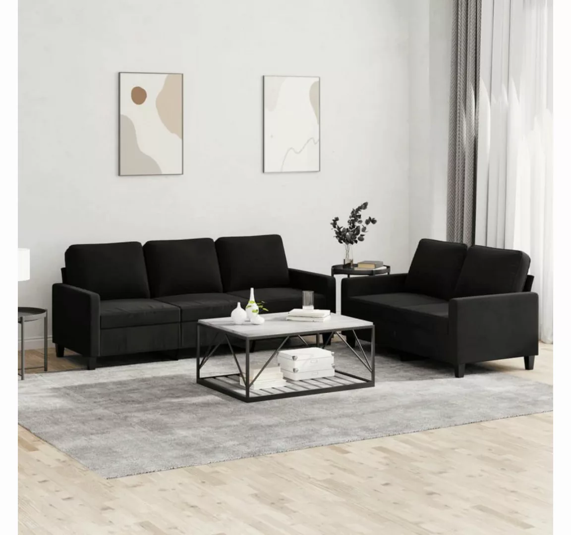 vidaXL Sofa Sofagarnitur Set mit Kissen Samt, 2-tlg., Schwarz günstig online kaufen