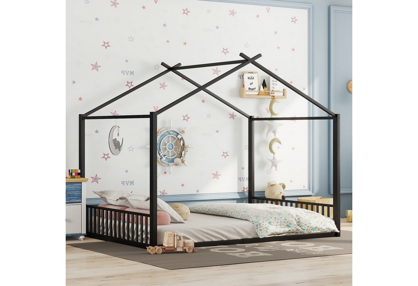 SOFTWEARY Hausbett mit Lattenrost (140x200 cm), Kinderbett, Metallbett günstig online kaufen