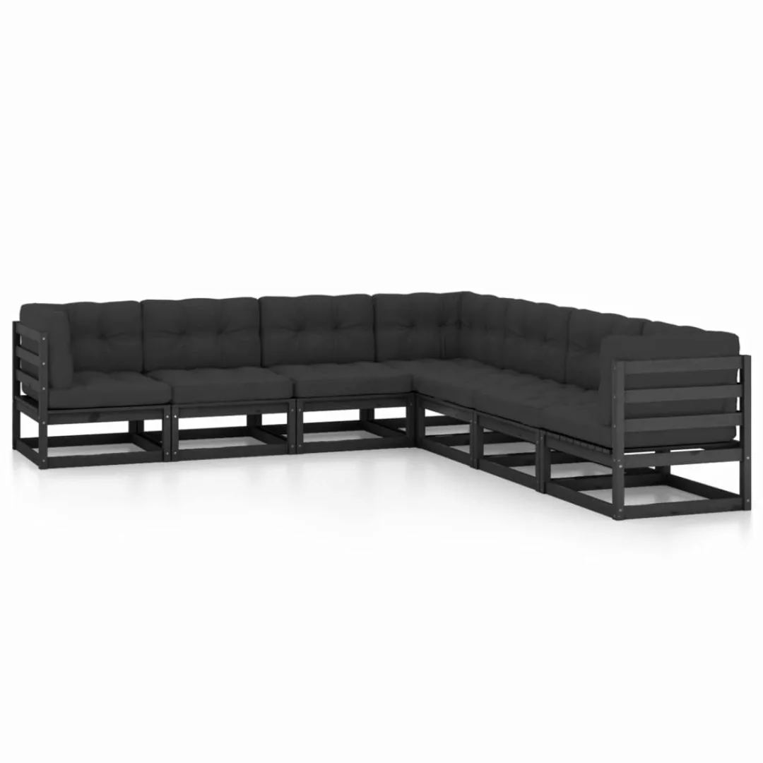 7-tlg. Garten-lounge-set Mit Kissen Schwarz Massivholz Kiefer günstig online kaufen