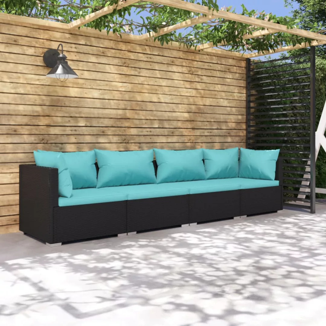 Vidaxl 4-tlg. Garten-lounge-set Mit Kissen Poly Rattan Schwarz günstig online kaufen