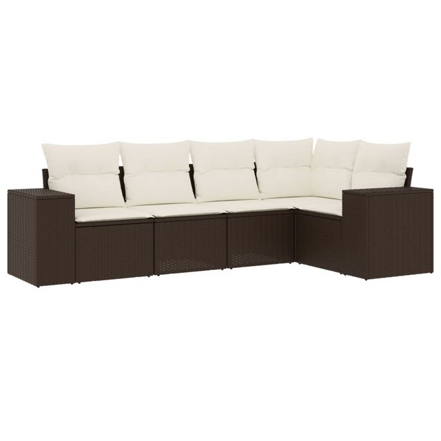 vidaXL Sofaelement 5-tlg. Garten-Sofagarnitur mit Kissen Braun Poly Rattan günstig online kaufen