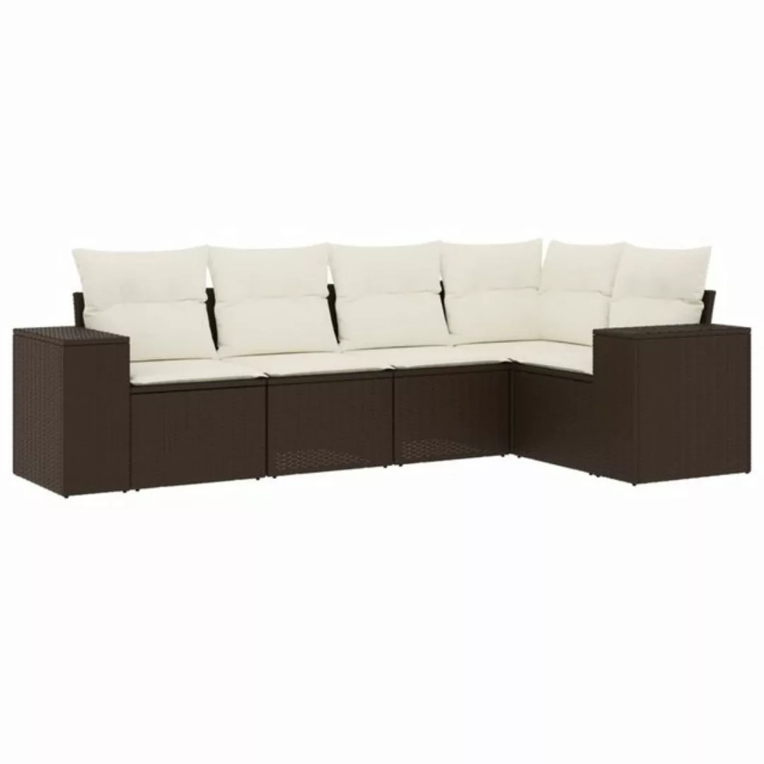 vidaXL Sofaelement 5-tlg. Garten-Sofagarnitur mit Kissen Braun Poly Rattan günstig online kaufen