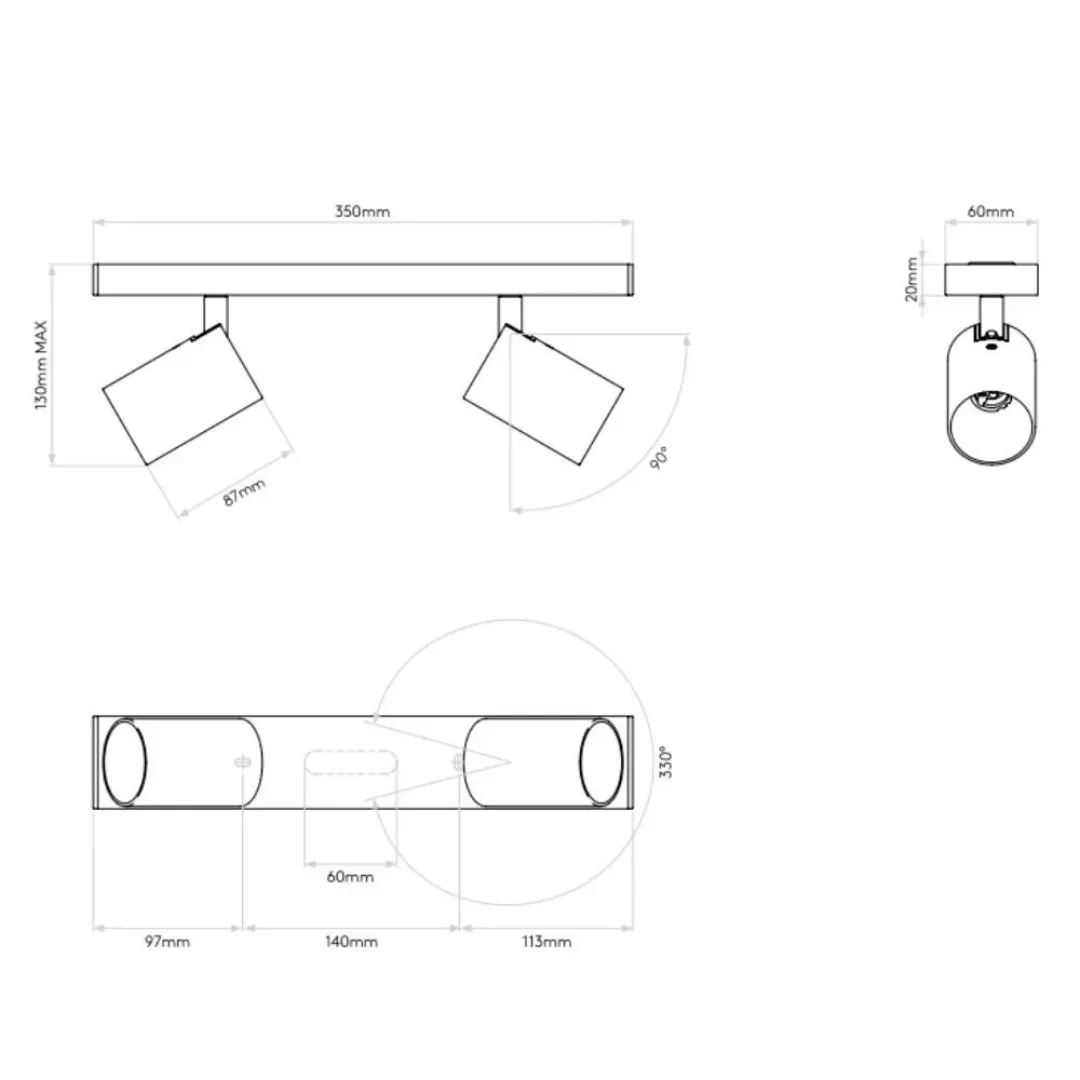 Deckenleuchte Ascoli Twin in Schwarz-matt GU10 2-flammig günstig online kaufen