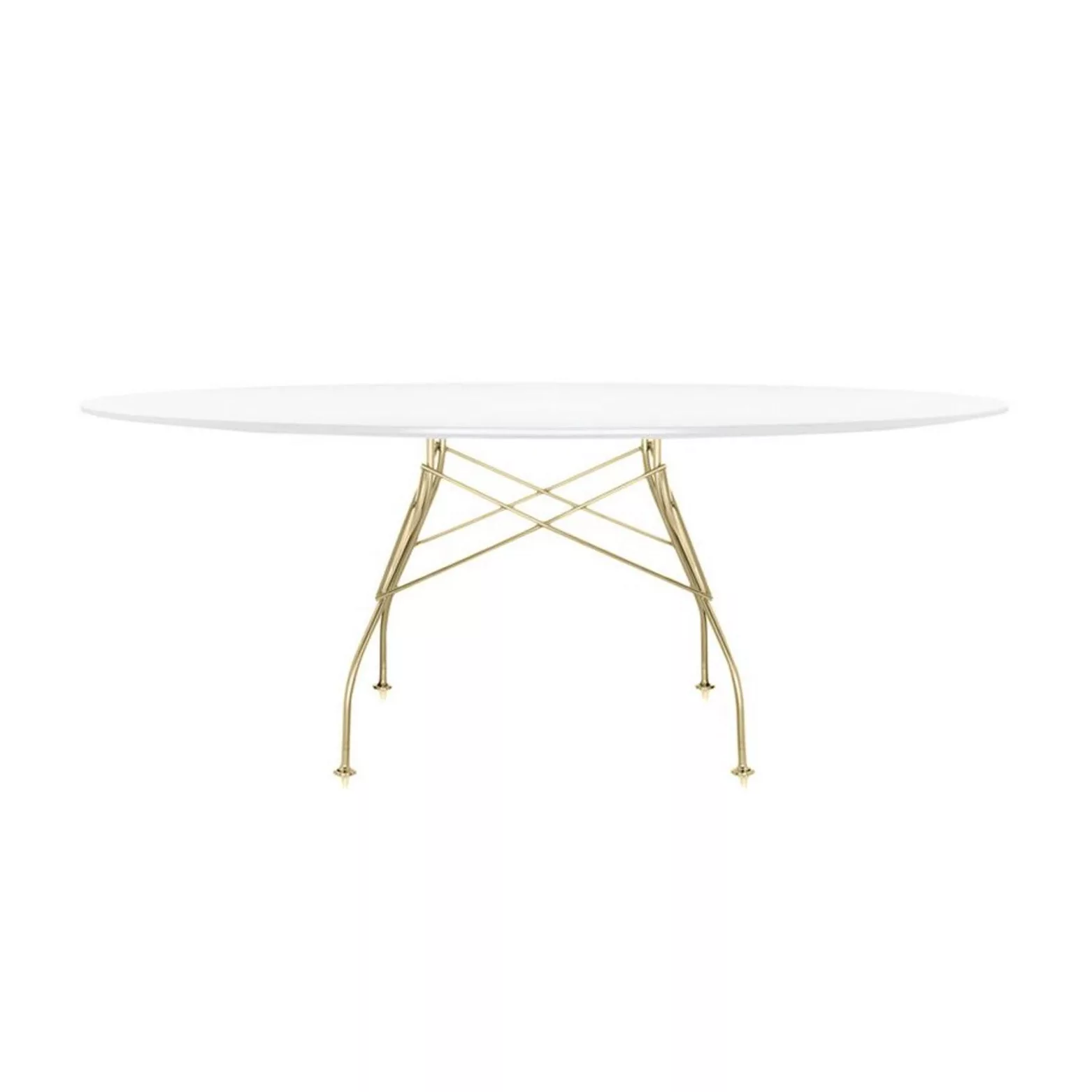 Kartell - Glossy Tisch Oval Gestell Gold - weiß/glänzend günstig online kaufen