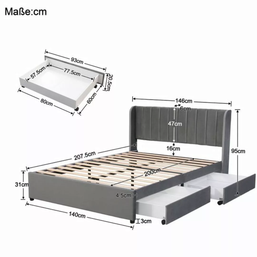 WISHDOR Polsterbett Doppelbett Stauraumbett mit Lattenrost ohne Matratze (1 günstig online kaufen