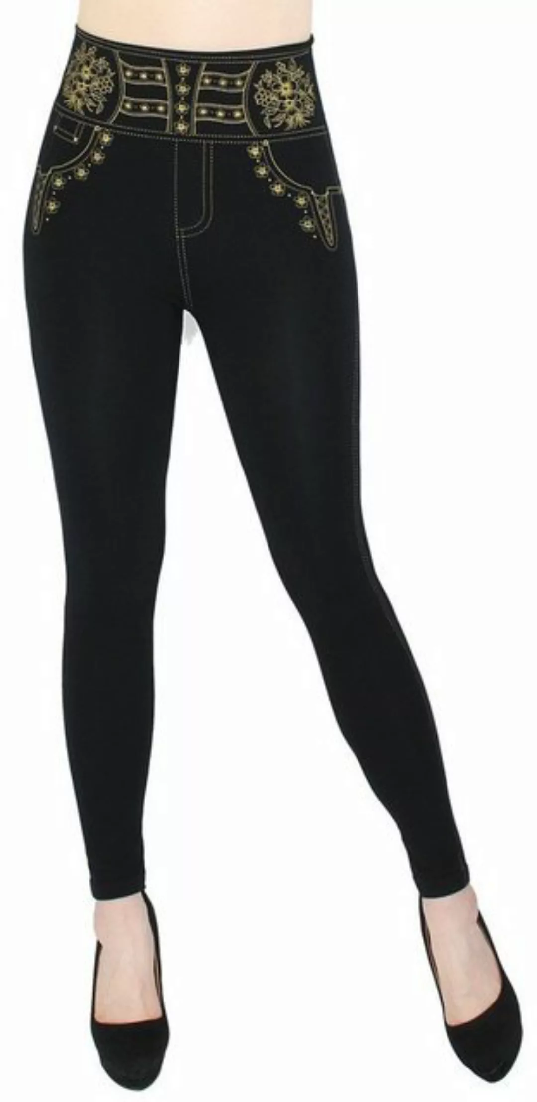 dy_mode Highwaist Leggings Damen Leggings Schwarz mit Goldfarben Glanz Must günstig online kaufen