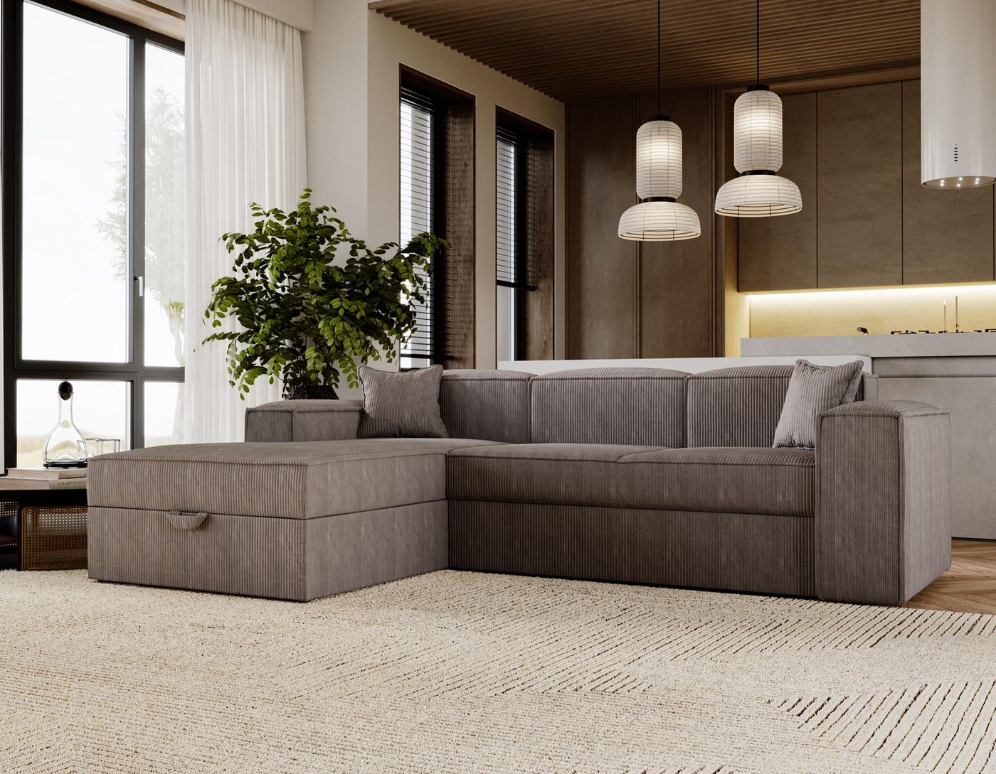 Compleo Ecksofa L-form, Modern design, Cordstoff oder Velvet SANTO, Mit Bet günstig online kaufen