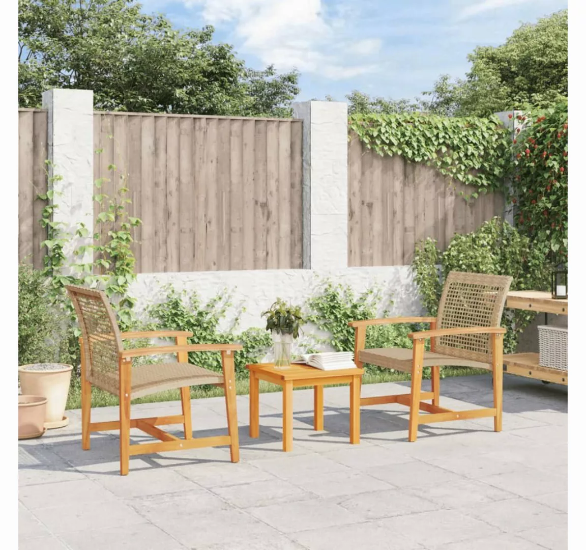 vidaXL Loungesofa Gartenstühle 2 Stk. Beige Poly Rattan und Akazienholz, 1 günstig online kaufen